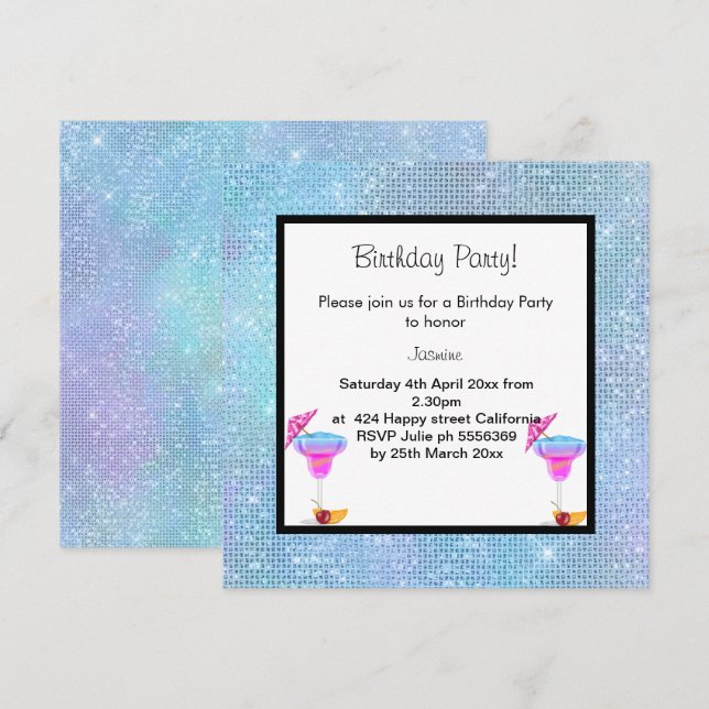 INVITACIÓN DE LA FIESTA DEL CUMPLEAÑOS PASTEL DISC (Anverso / Reverso)