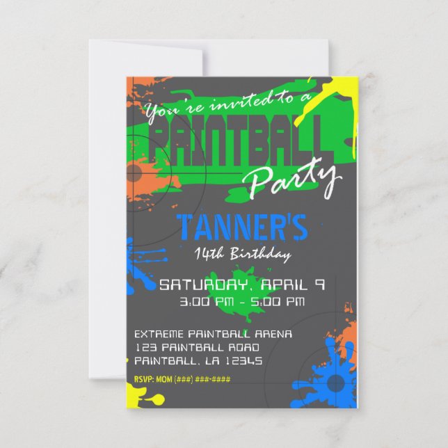 INVITACIÓN DE LA FIESTA DEL personalizable PAINTBA (Anverso)