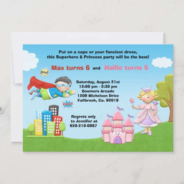 Invitación de la fiesta del super héroe y de la (Anverso)