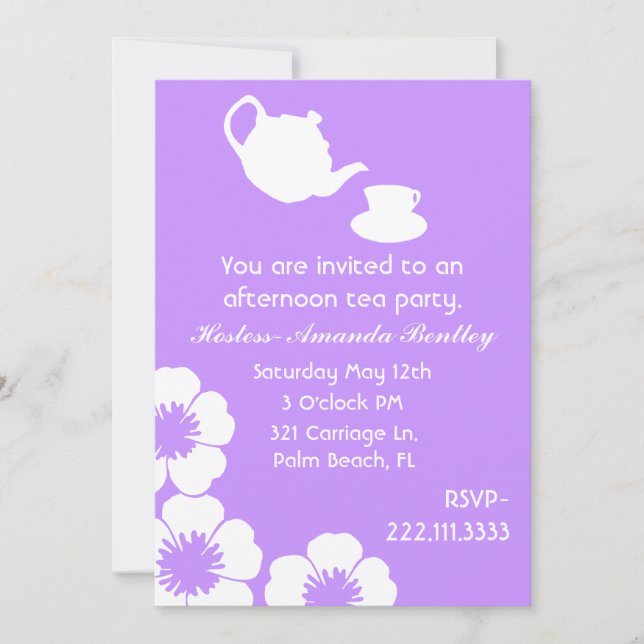 Invitación de la fiesta del té de la lavanda (Anverso)