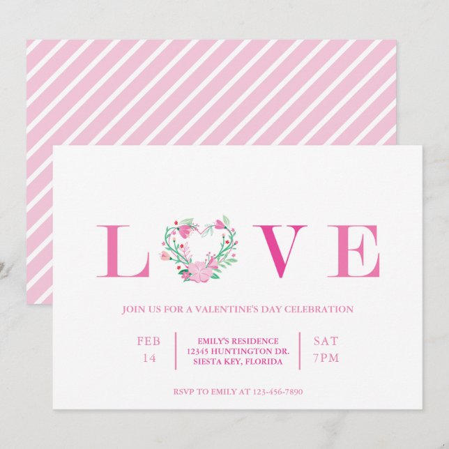 Invitación de la fiesta el día de San Valentín Amo (Anverso / Reverso)