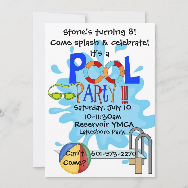 Invitación de la fiesta en la piscina (Anverso)