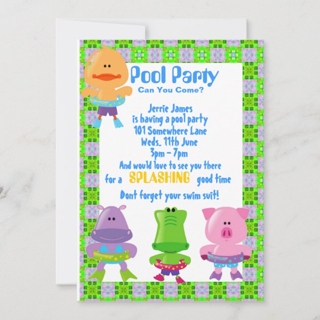 INVITACIÓN DE LA FIESTA EN LA PISCINA (Anverso)