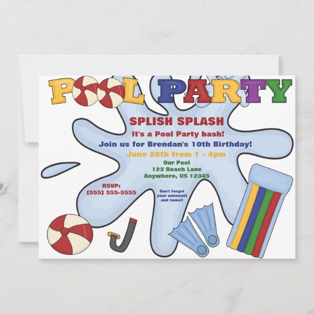 Invitación de la fiesta en la piscina (Anverso)