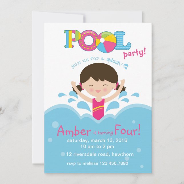 Invitación de la fiesta en la piscina de los (Anverso)