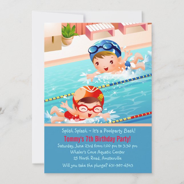 Invitación de la fiesta en la piscina de los bebés (Anverso)