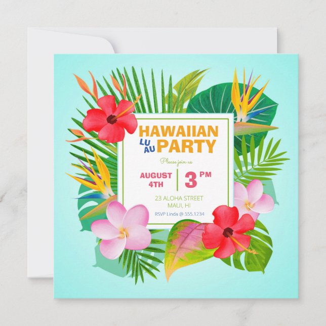 Invitación de la Fiesta Luau Square en Hawái (Anverso)