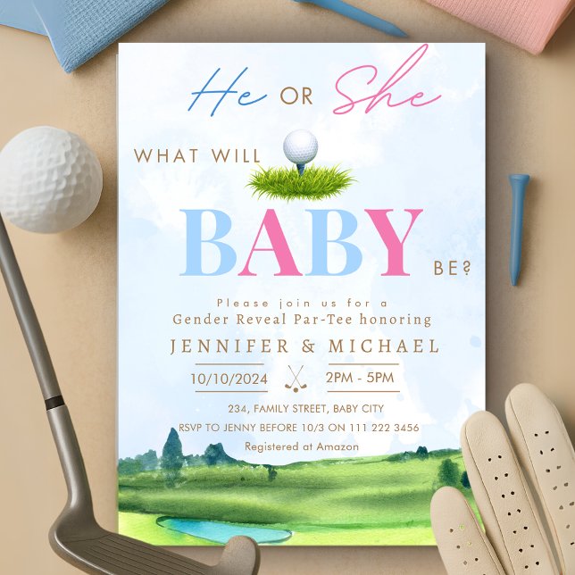 Invitación de la fiesta Par-Tee para revelar el gé (Golf Gender Reveal Par Tee Party Invitation)
