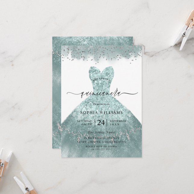 Invitación de la fiesta Quinceanera de la vestimen (Anverso/Reverso In Situ)