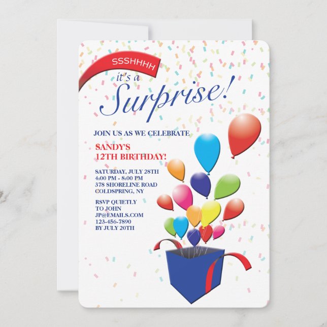 Invitación de la fiesta sorpresa (Anverso)