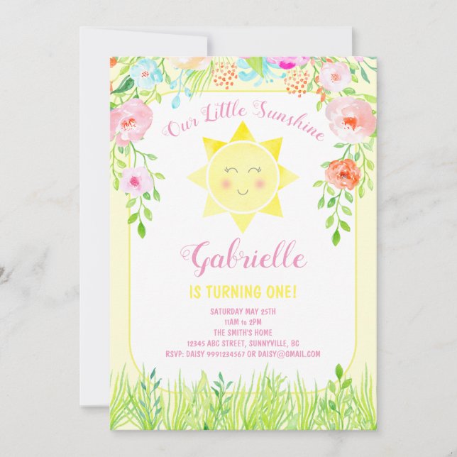 Invitación de la fiesta Sunshine, nuestro pequeño  (Anverso)