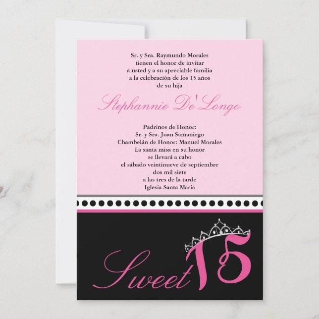Invitación de la fiesta Tiara Quinceanera rosa cla (Anverso)