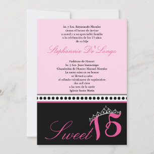 Invitación de la fiesta Tiara Quinceanera rosa cla