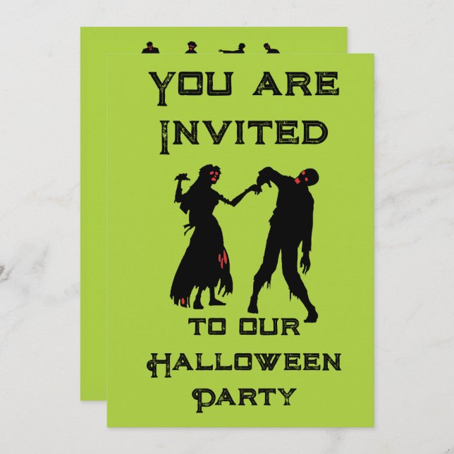 Invitación de la fiesta zombie de Halloween verde (Anverso / Reverso)