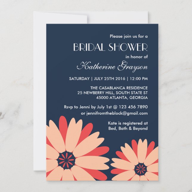 Invitación de la flor azul de la marina a la boda  (Anverso)