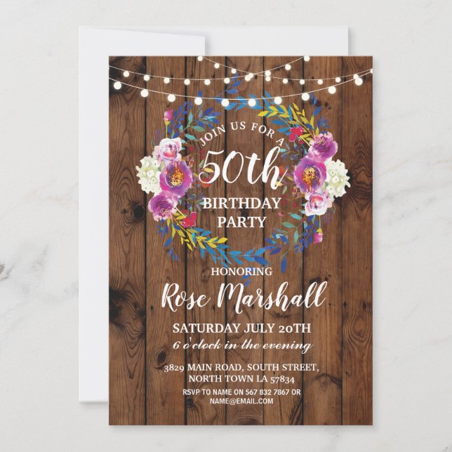 Invitación de la flor rosa de la madera de fiesta  (Anverso)