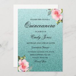 Invitación de la floral Verde azulada purpurina de