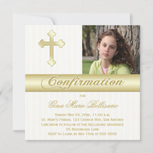 Invitación de la foto de la confirmación del oro