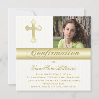 Invitación de la foto de la confirmación del oro