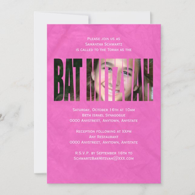 Invitación de la foto de Mitzvah del palo en rosas (Anverso)