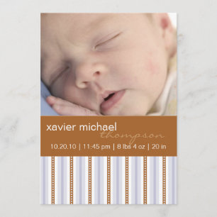 Invitación de la foto del bebé de la raya azul del