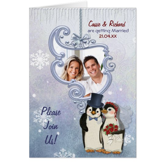 Invitación de la foto del boda del pingüino
