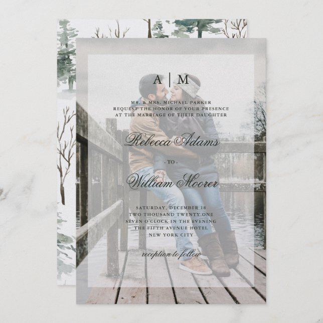 Invitación de la foto del bosque el | del invierno (Anverso / Reverso)