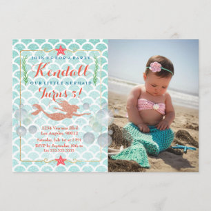 Invitación de la foto del cumpleaños de la sirena