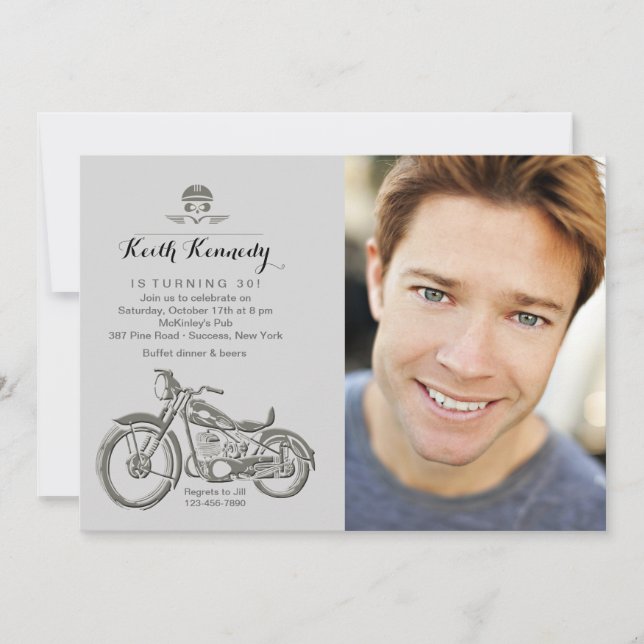 Invitación de la foto del cumpleaños del motorista (Anverso)