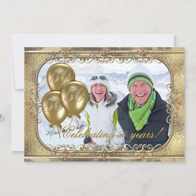 Invitación de la foto del globo del aniversario (Anverso)