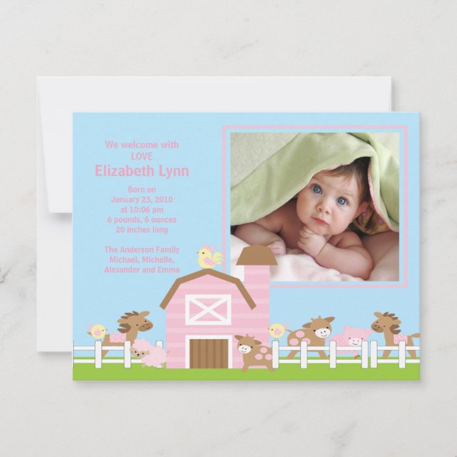 Invitación de la foto del nacimiento de la niña (Anverso)