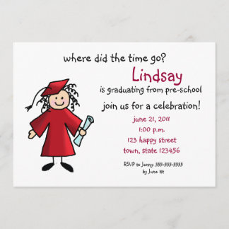 Invitación de la graduación--Chica, rojo
