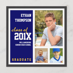 Invitación de la graduación con oro del azul de 3