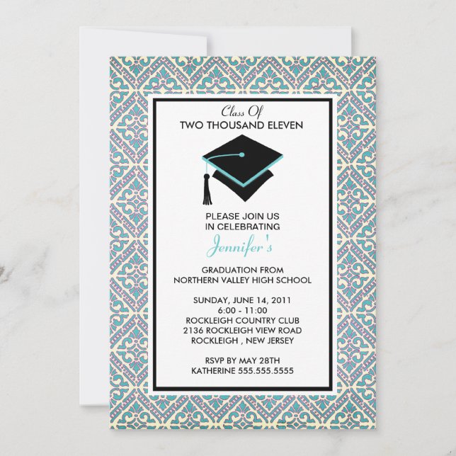 Invitación de la graduación del damasco de las (Anverso)