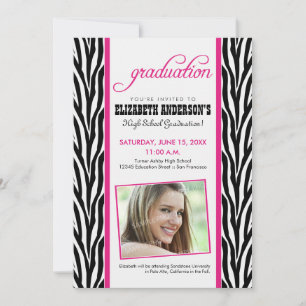 Invitación de la graduación del estampado de zebra