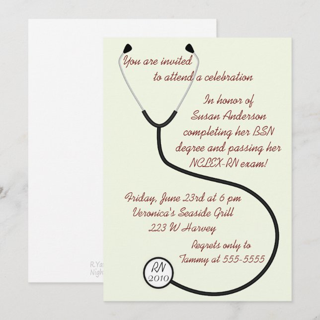 Invitación de la graduación del grado médico o de (Anverso / Reverso)
