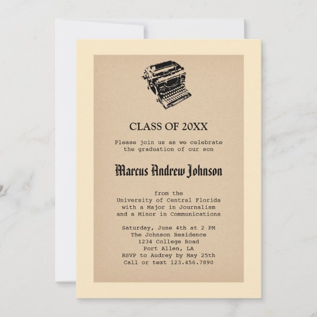 Invitación de la graduación del periodismo del (Anverso)