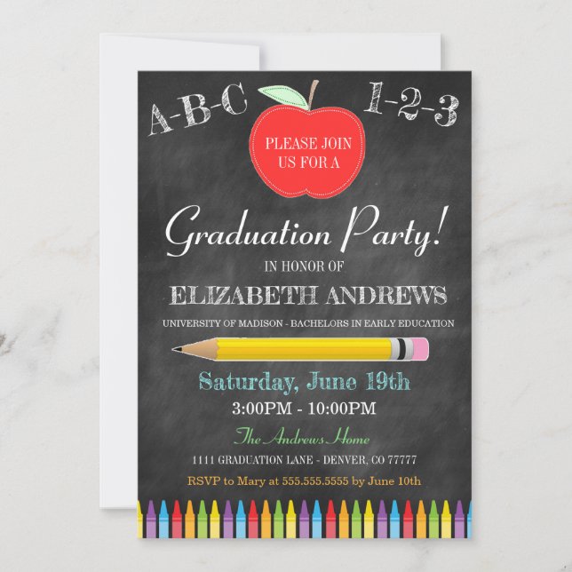 Invitación de la graduación del profesor - pizarra (Anverso)