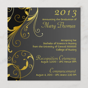 Invitación de la graduación en oro y negro