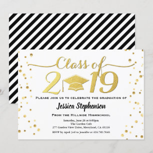 Invitación de la graduación. Falso oro blanco y