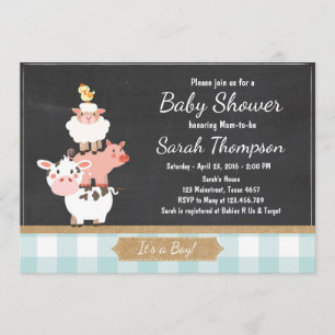 Invitación de la granja Baby Shower País Niño Azul
