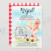 Invitación de la granja Baby Shower Piggy Chica de