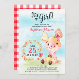 Invitación de la granja Baby Shower Piggy Chica de