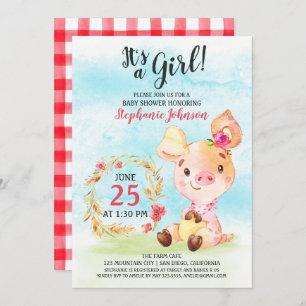 Invitación de la granja Baby Shower Piggy Chica de