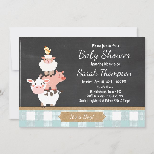 Invitación de la granja de Baby Shower País Bebé A (Anverso)