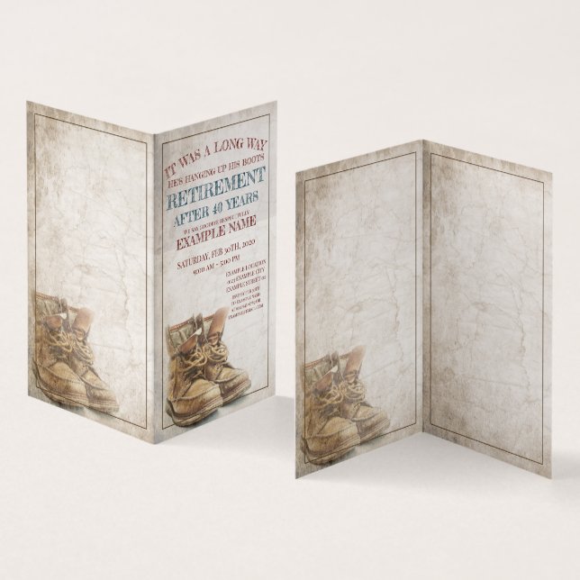 Invitación de la jubilación con botas viejas (Interior y exterior)