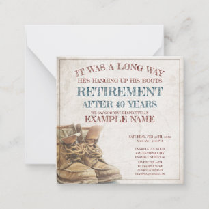 Invitación de la jubilación con botas viejas