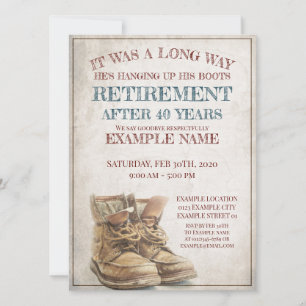 Invitación de la jubilación con botas viejas