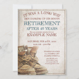 Invitación de la jubilación con botas viejas