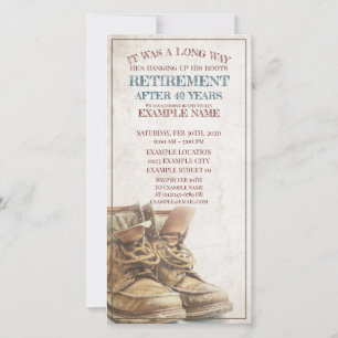 Invitación de la jubilación con botas viejas